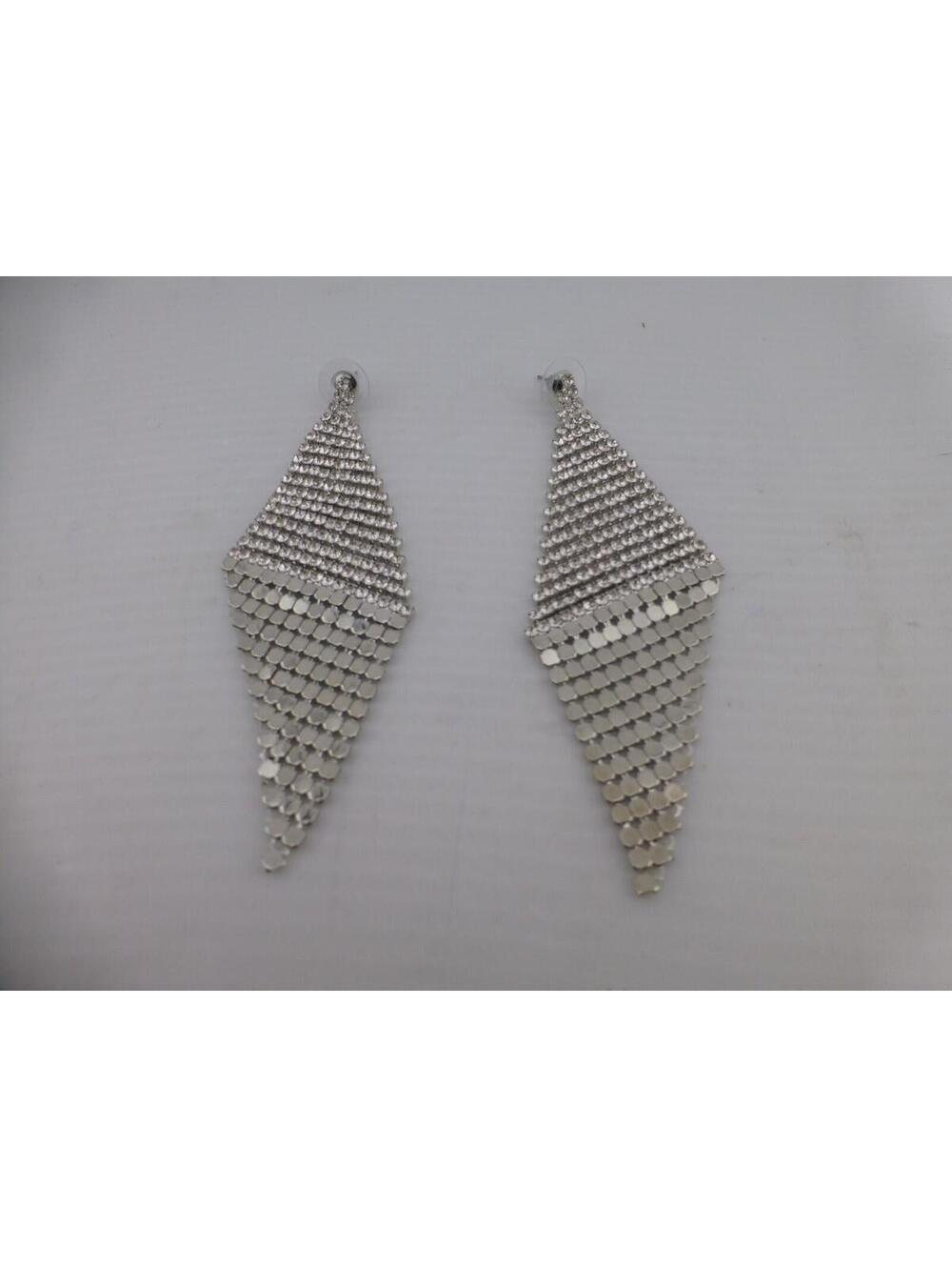 Silver Tone Rhinestone Mesh Dangle Drop Earrings Fashion Jewelry Long F4